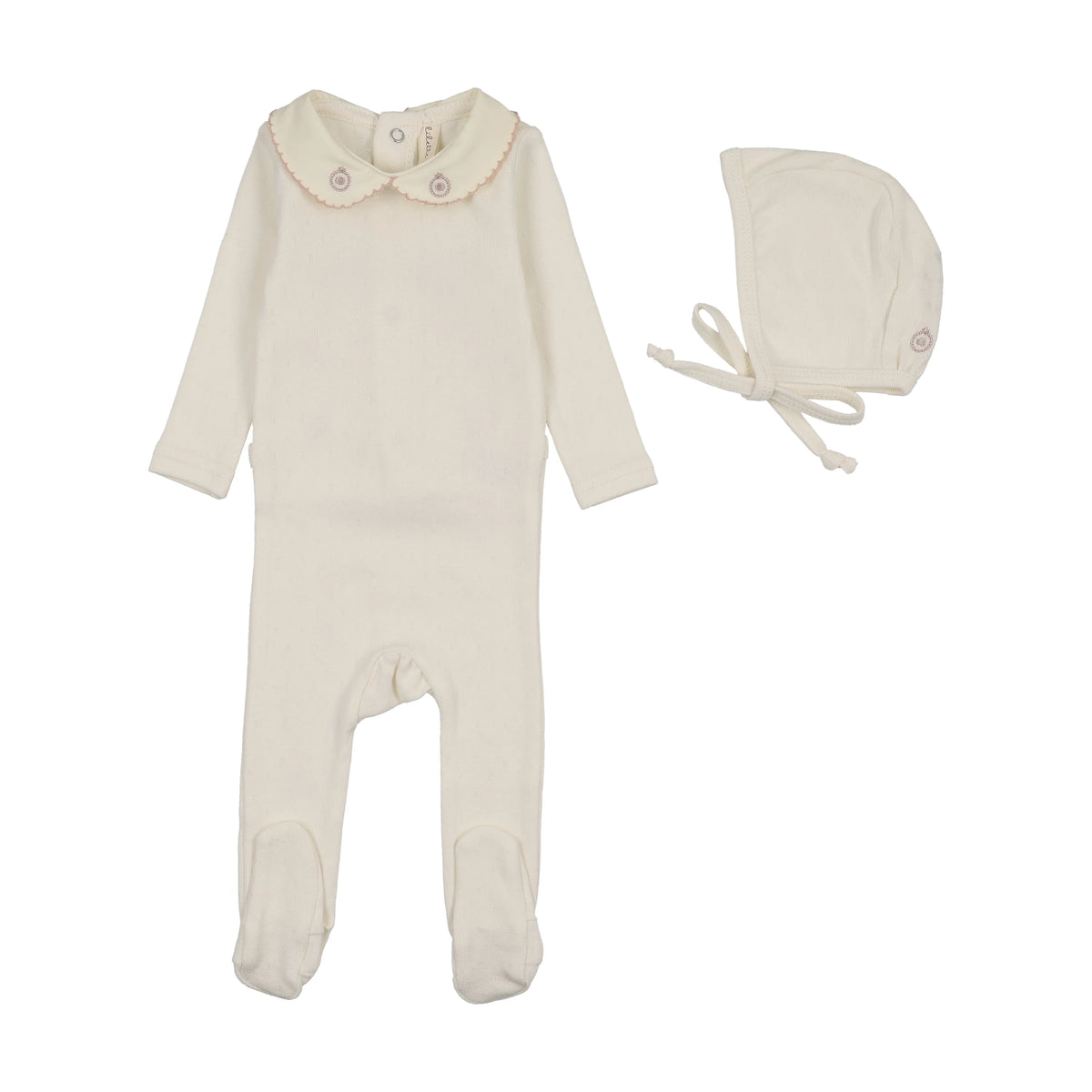 Lilette Sweetheart Collar Footie & Hat - Cream/Pink