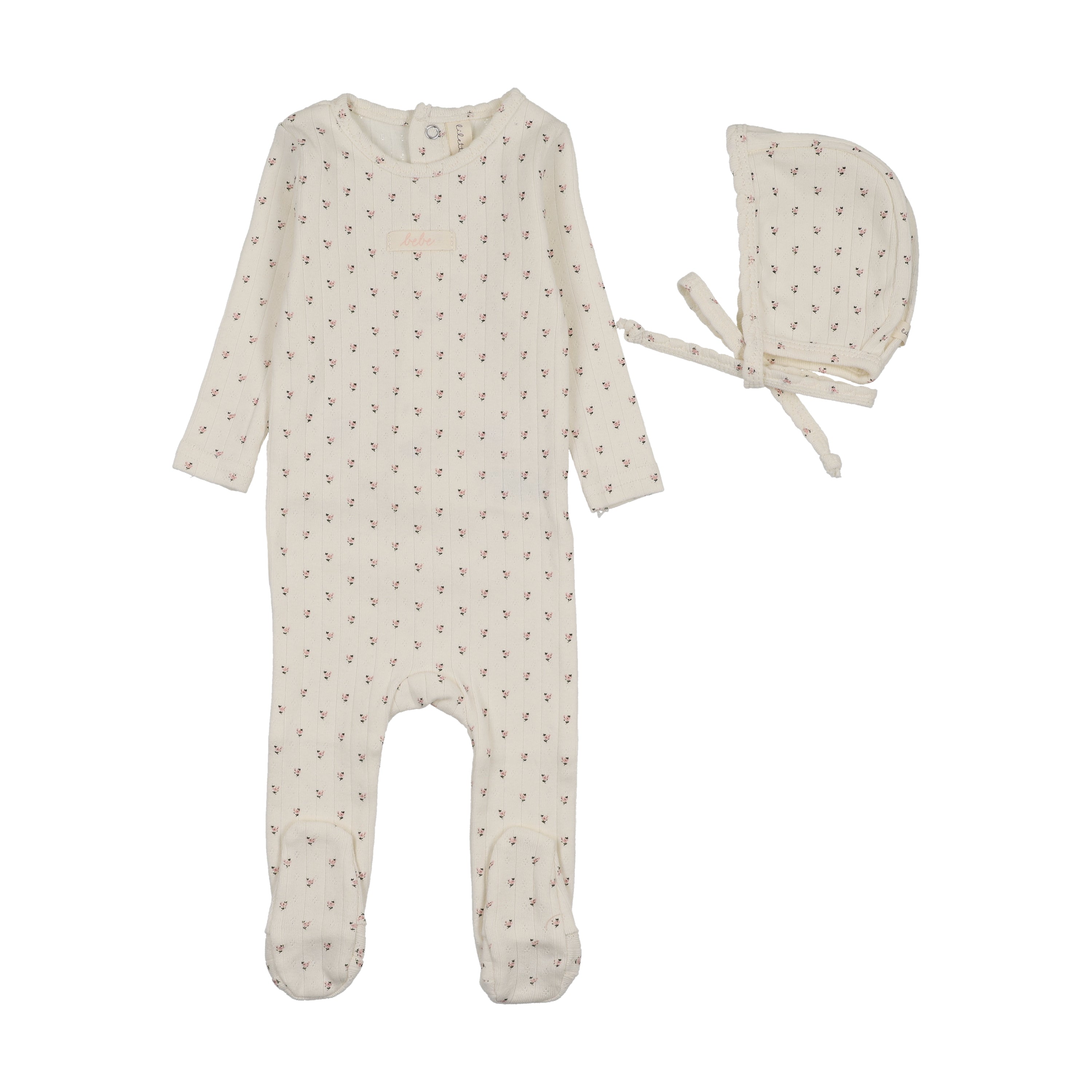 Lilette Floret Print Footie & Hat- Cream/Pink
