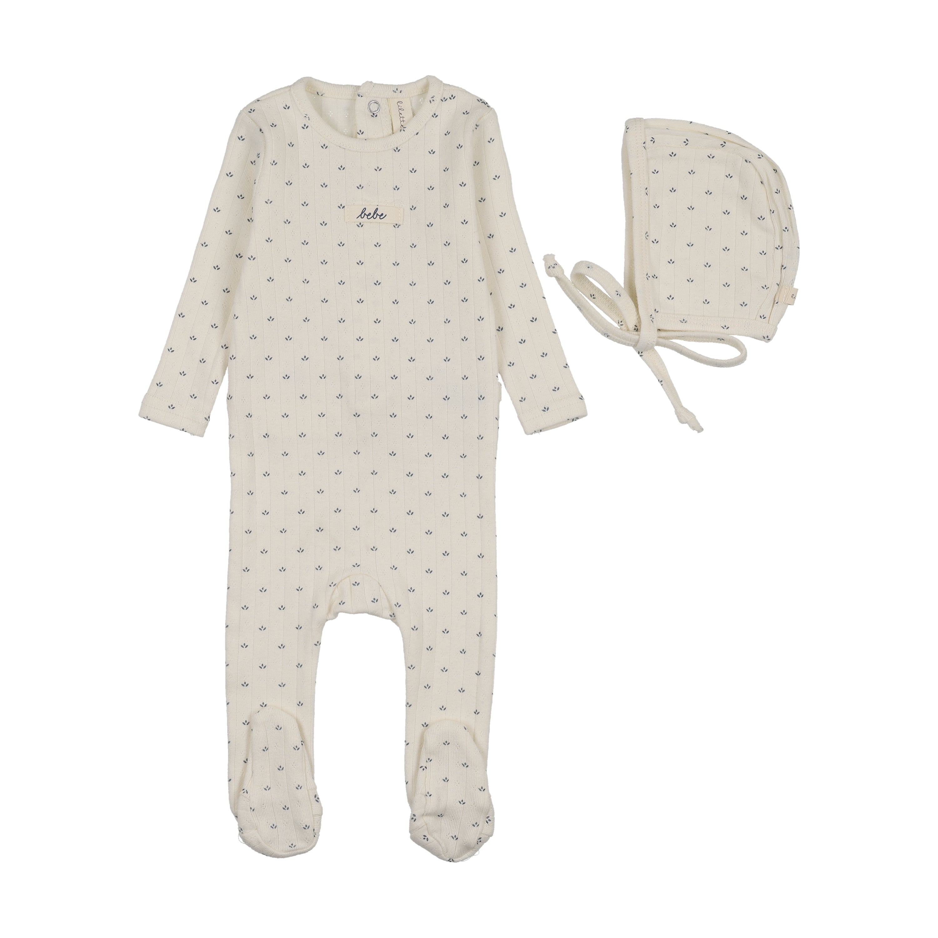 Lilette Floret Print Footie & Hat- Cream/Blue