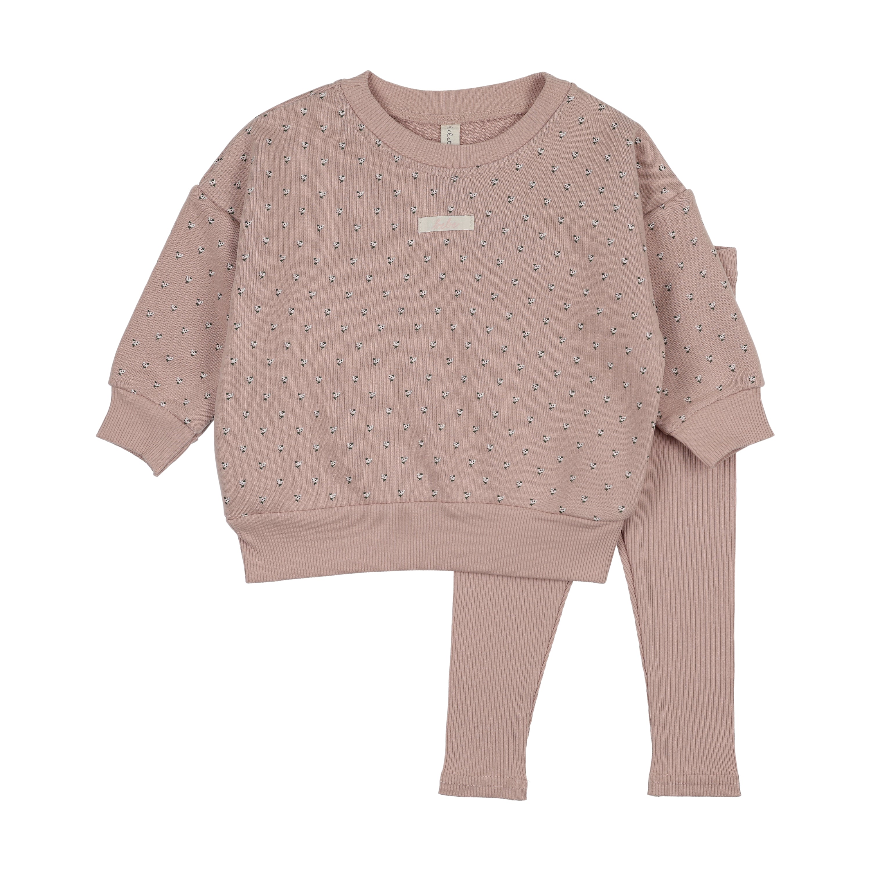 Lilette Floret Print Sweatshirt Set - Dusty Pink