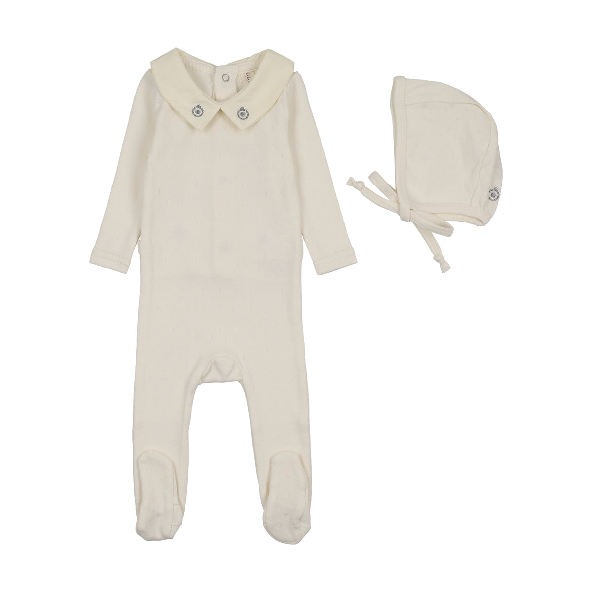 Lilette Sweetheart Collar Footie & Hat - Cream/Blue