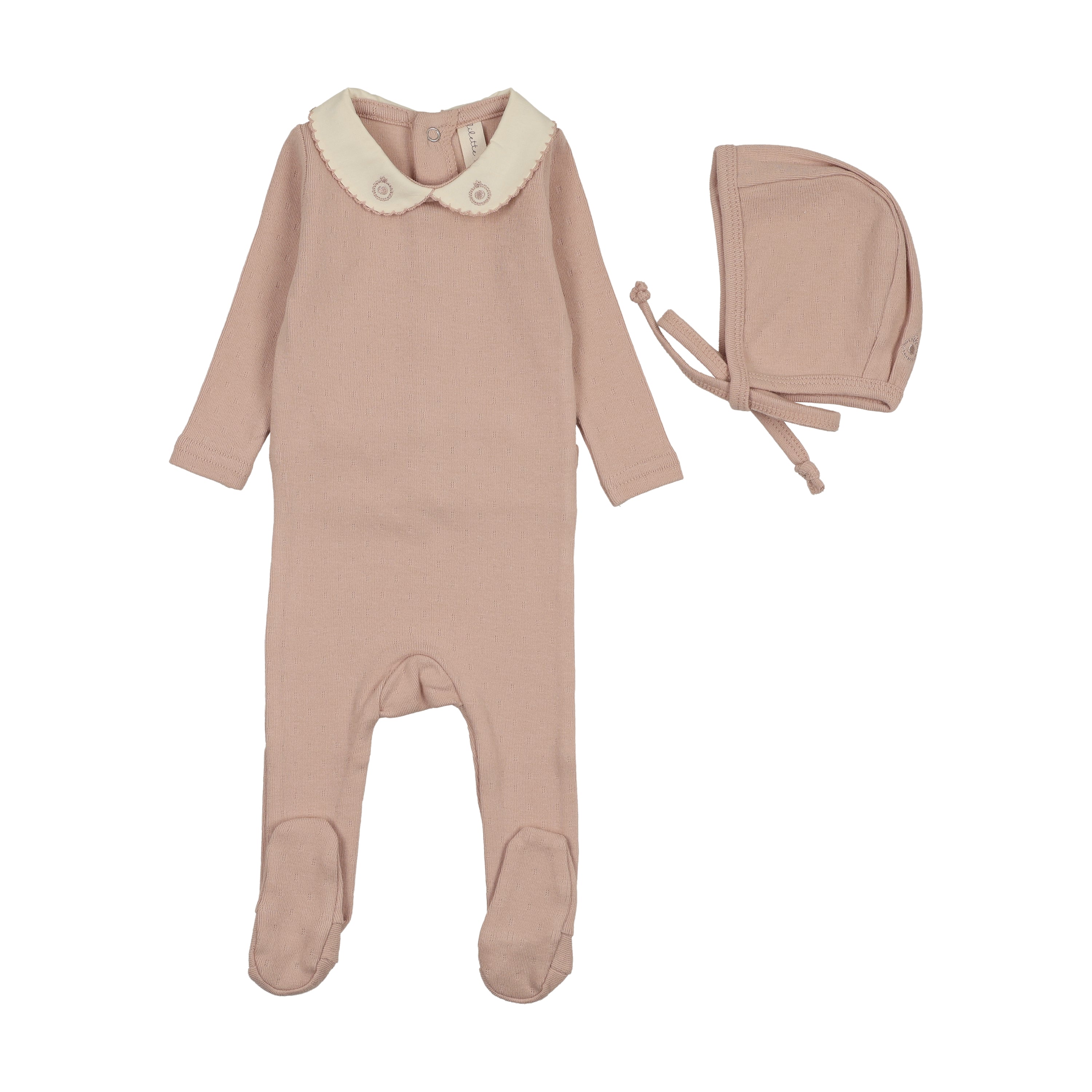 Lilette Sweetheart Collar Footie & Hat - Dusty Pink