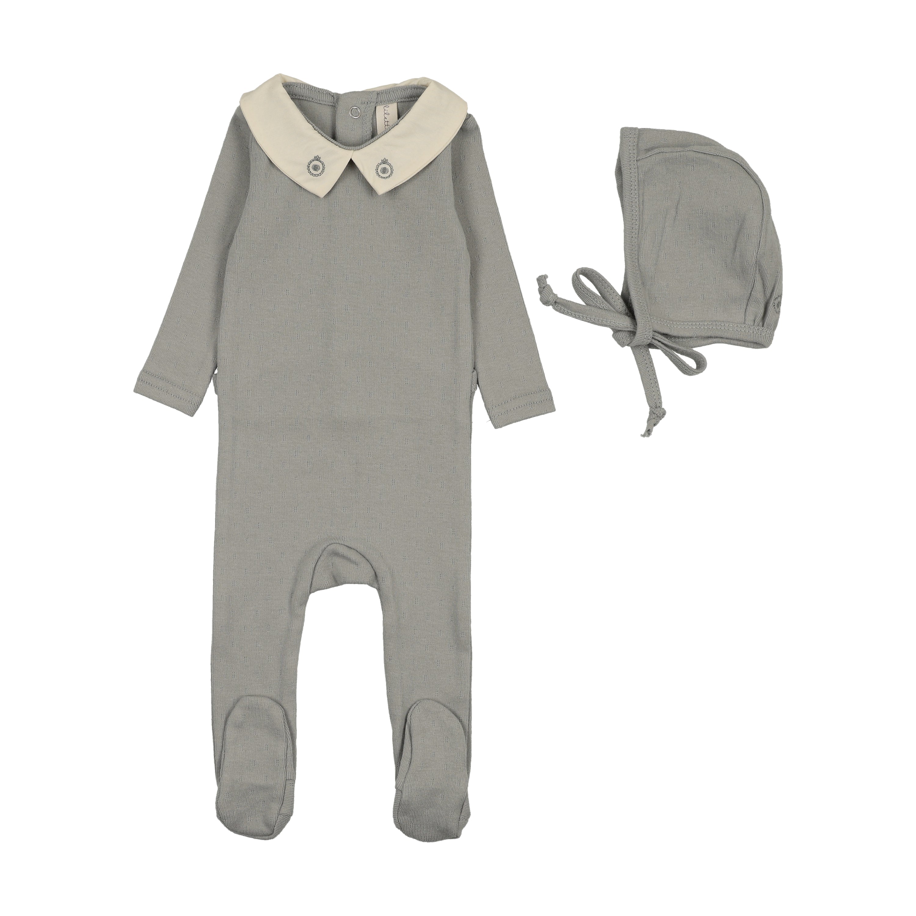 Lilette Sweetheart Collar Footie & Hat - Light Blue