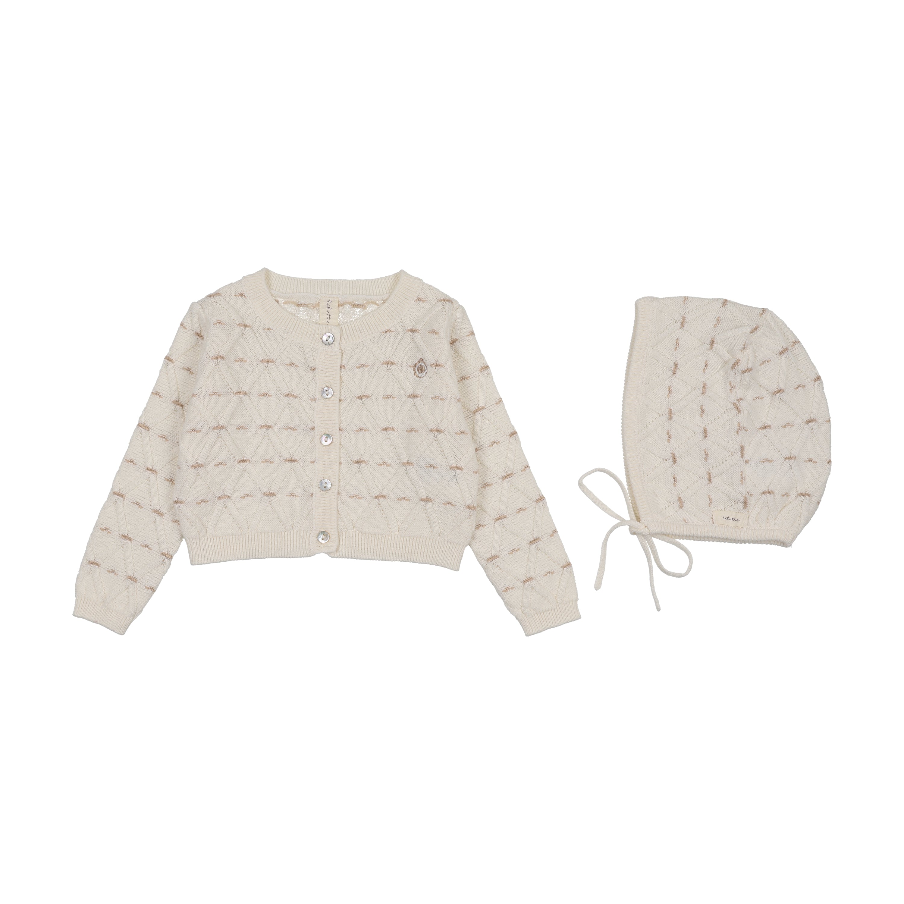 Lilette Sweetheart Knit Cardigan & Bonnet - Cream/Oat