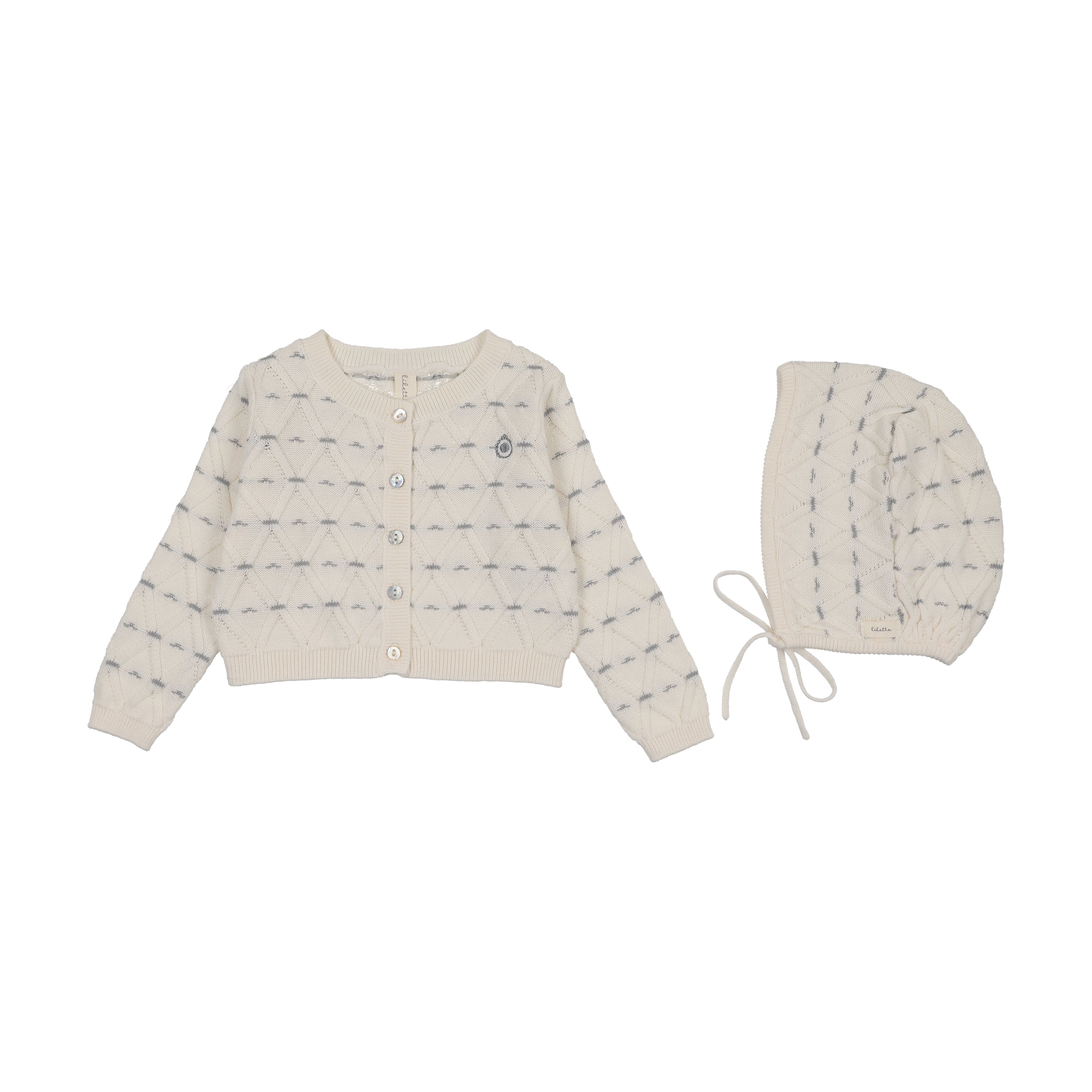 Lilette Sweetheart Knit Cardigan & Bonnet - Cream/Light Blue