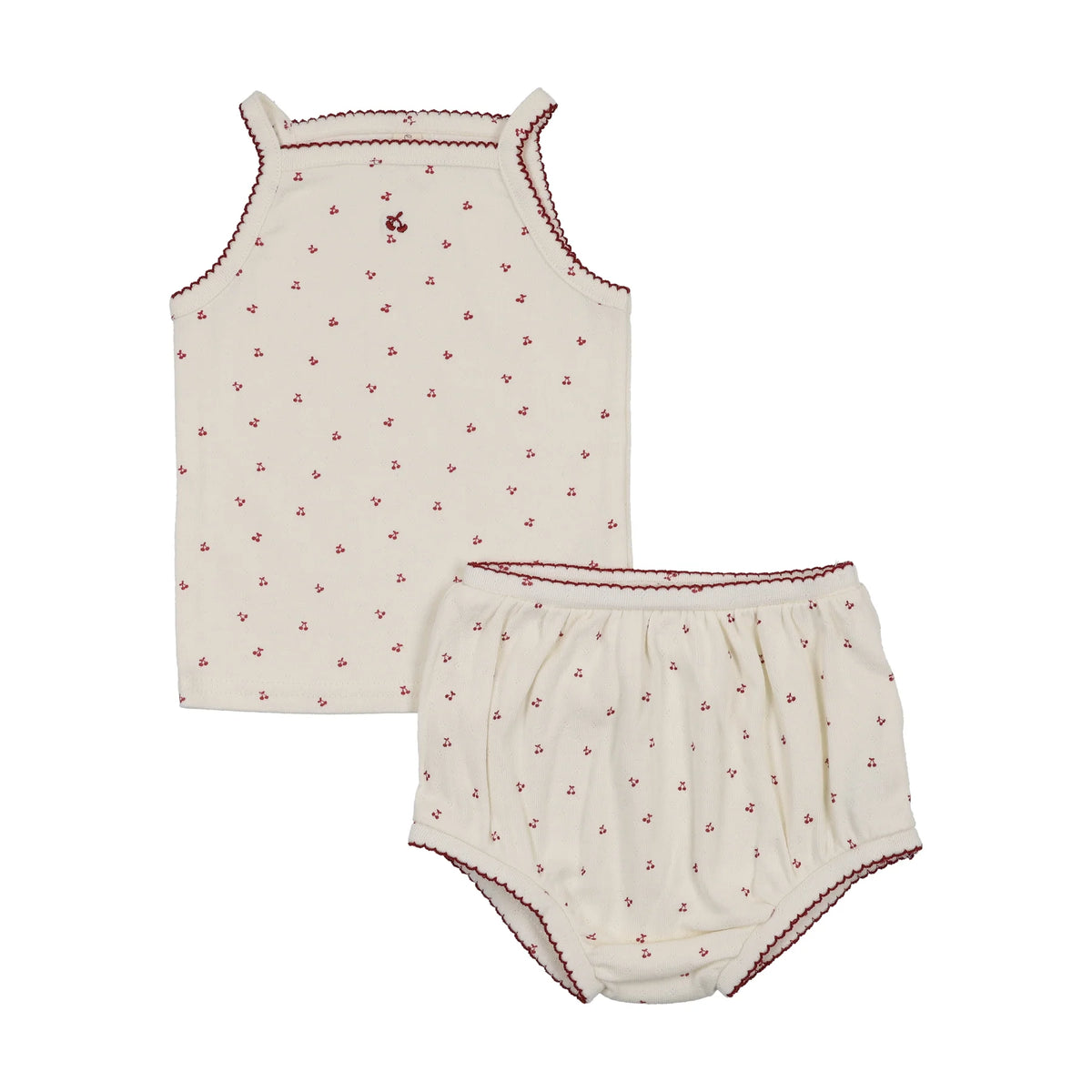 Lilette Cherry Pointelle Tank & Bloomer - Cream/Pink