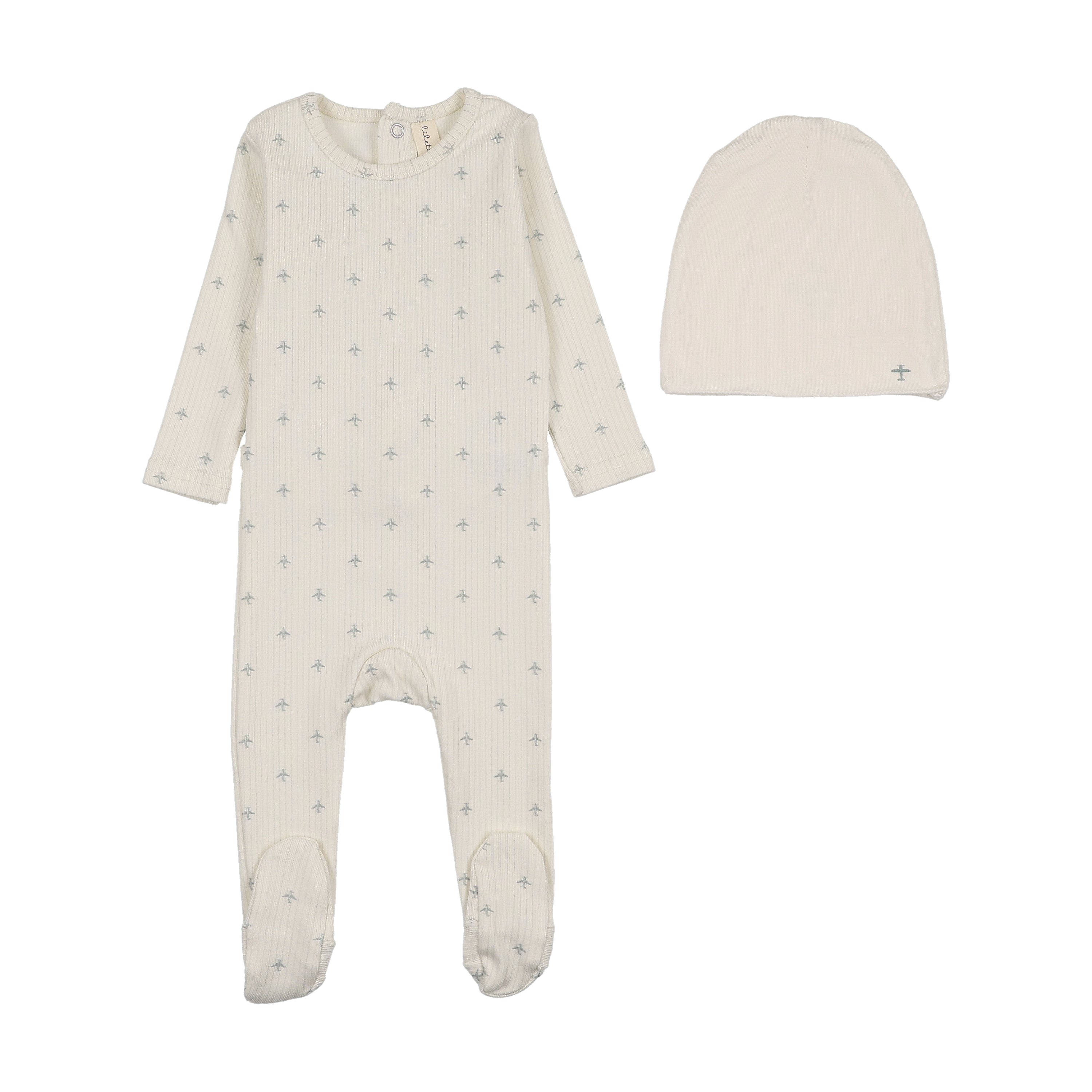 Lilette Striped Planes Footie & Hat - Cream/Light Blue