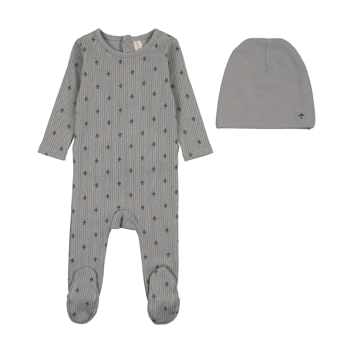 Lilette Striped Planes Footie & Hat - Light Blue/Off Navy