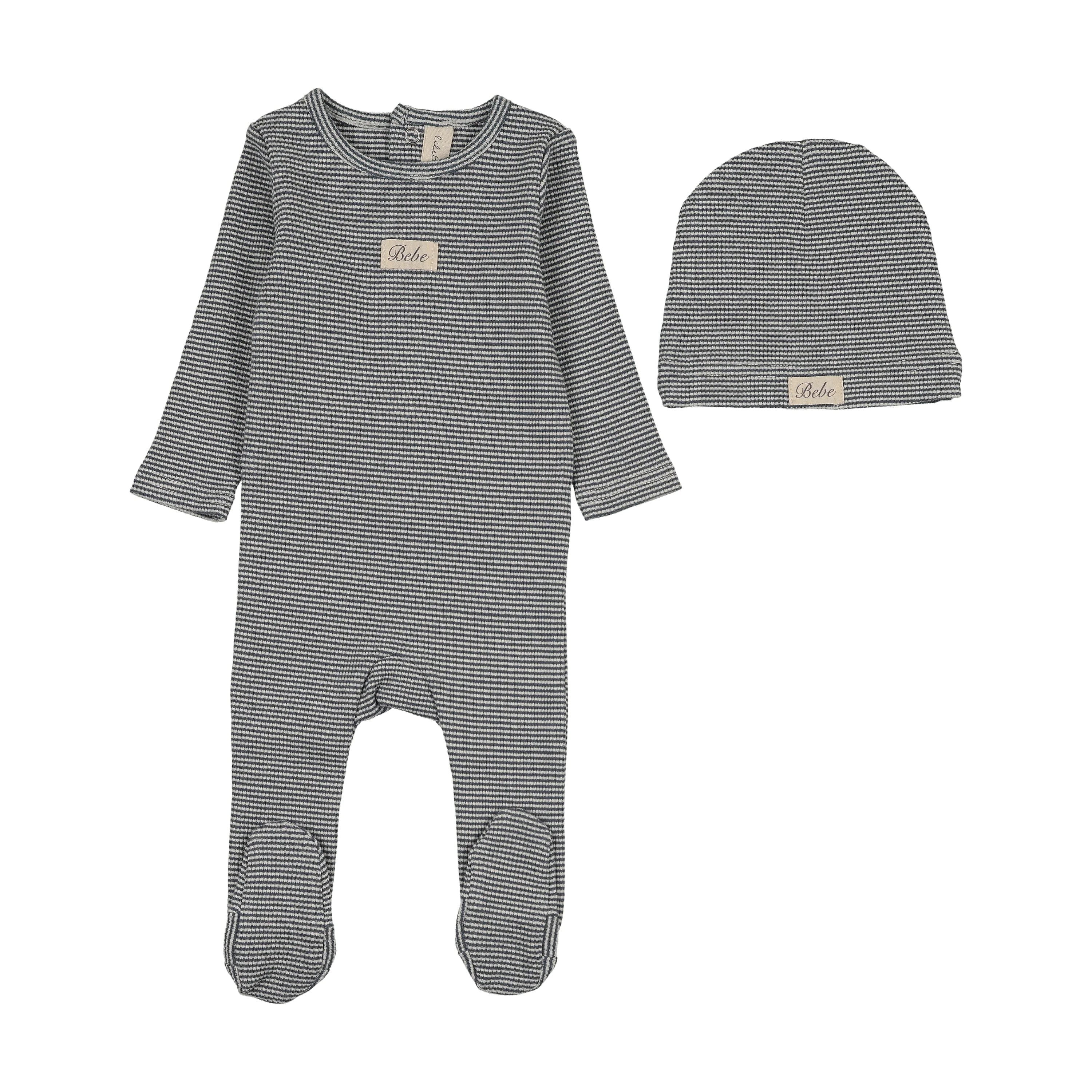 Lilette Striped Bebe Footie & Hat - Off Navy