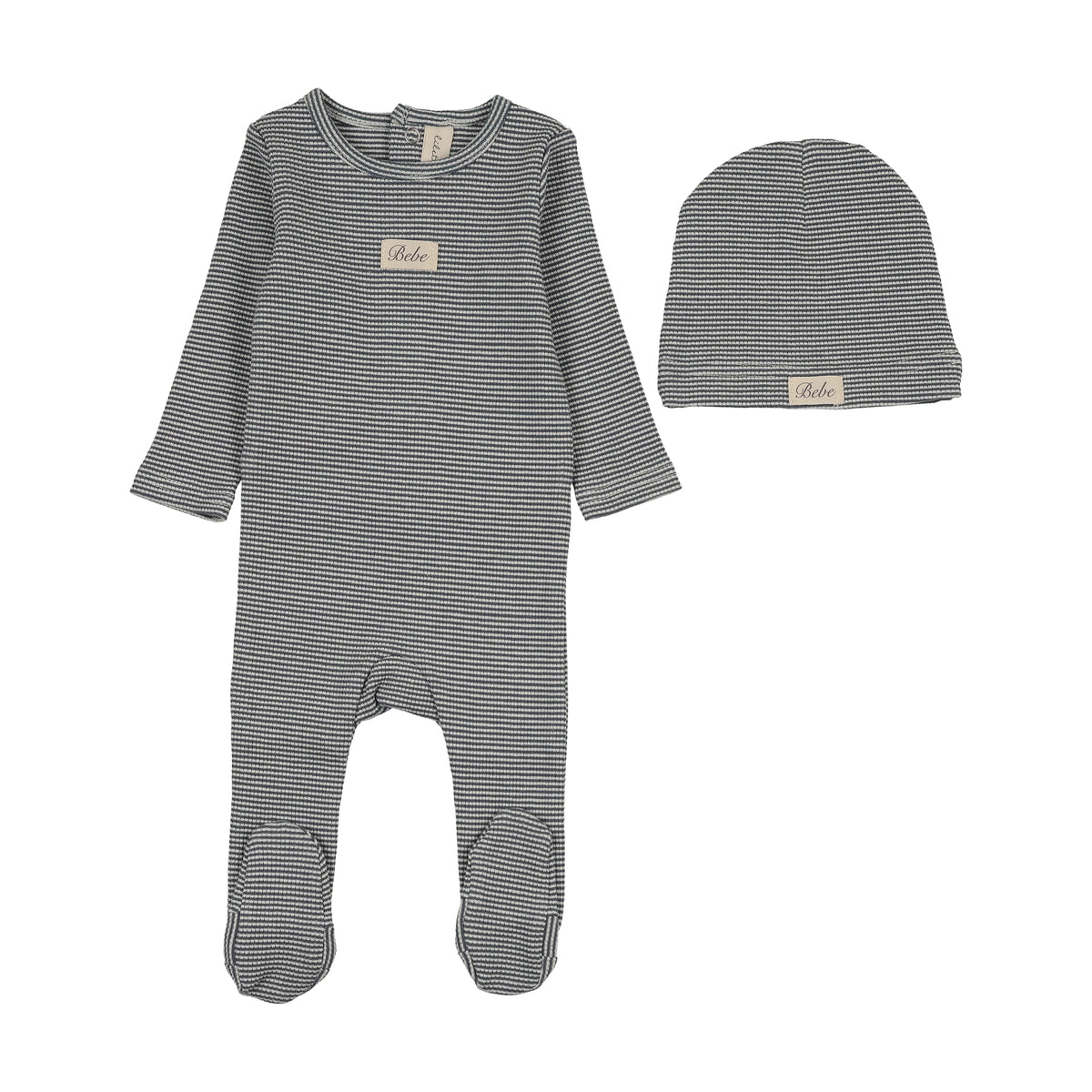 Lilette Striped Bebe Footie & Hat - Off Navy