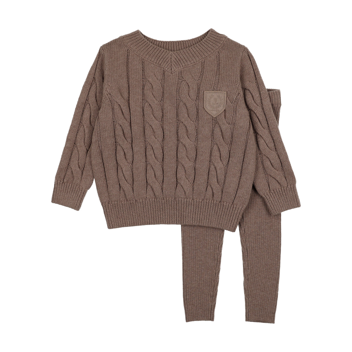 Analogie Chunky Cable Knit Top & Pants - Misty Oat Heather