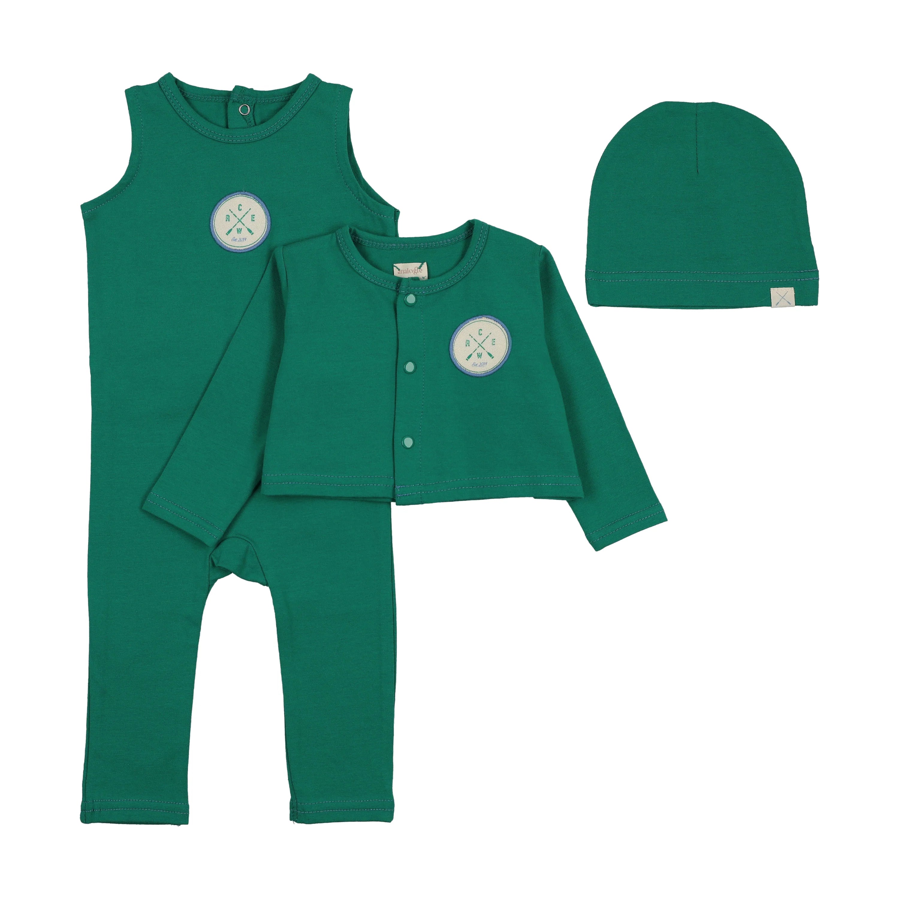Analogie Boys Footie, Hat & Cardigan Set - Electric Green