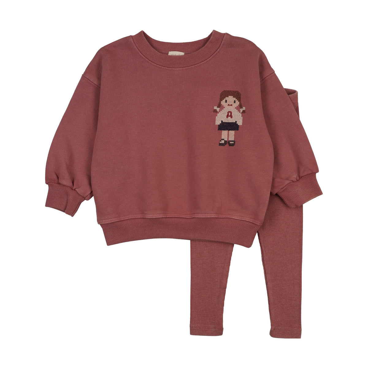 Analogie Doll Sweatshirt & Pants Set - Washed Burgundy
