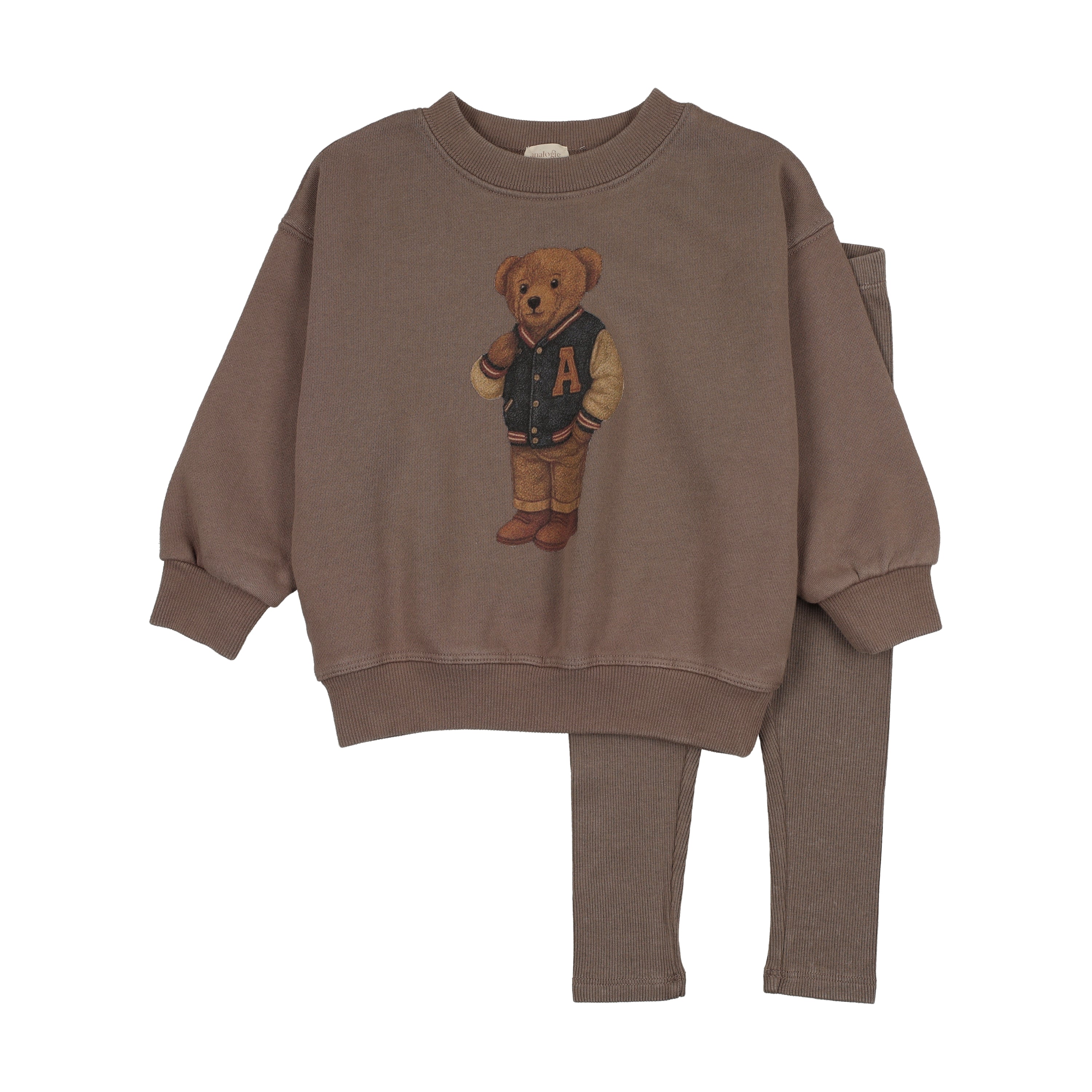 Analogie Bear Sweatshirt Top & Pants - Washed Brown