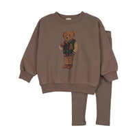 Analogie Bear Sweatshirt Top & Pants - Washed Brown