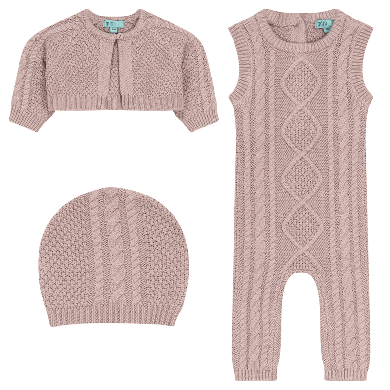 Mini P Cable Cardigan, Overalls & Hat Set