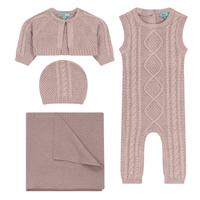 Mini P Cable Cardigan, Overalls & Hat Set W/ Blanket