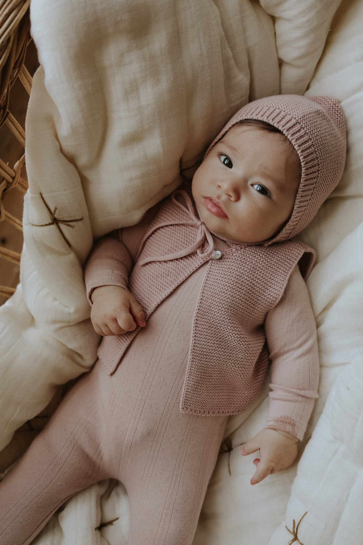 Mema Knits Pointelle Footie - Dusty Pink Mema Knits Pointelle Footie - Dusty Pink