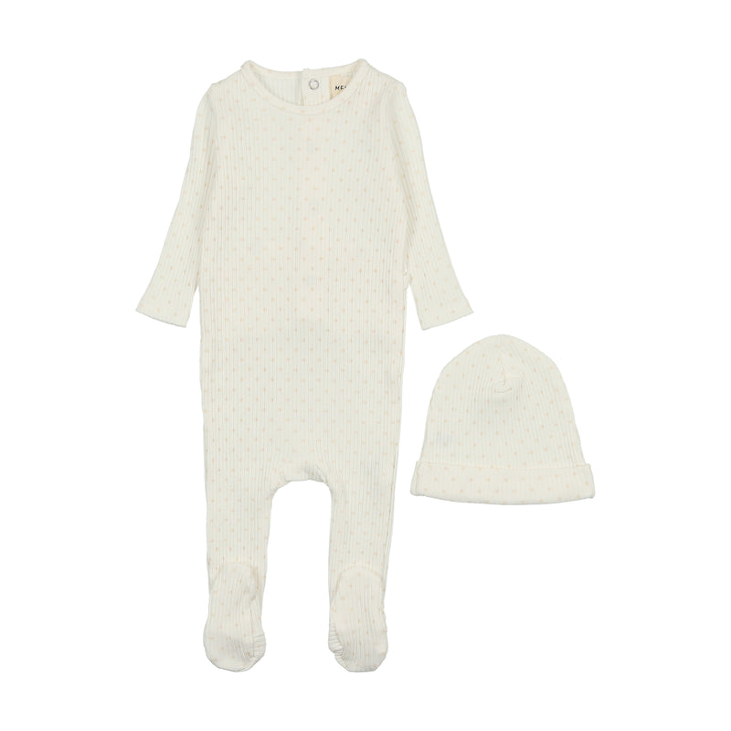 Mema Knits Wide Ribbed Heart Textured Footie & Hat