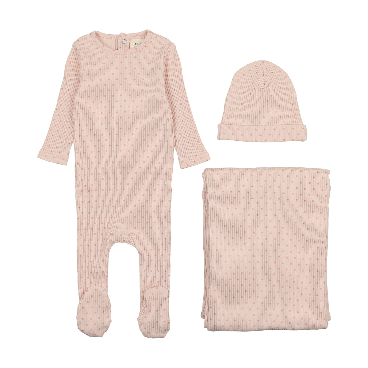 Mema Knits Wide Ribbed Heart Textured Layette Set