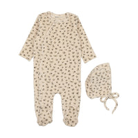 Mema Knits Printed Velour Side Snap Footie & Hat