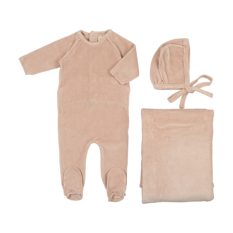 Mema Knits Thin Striped Velour Layette Set