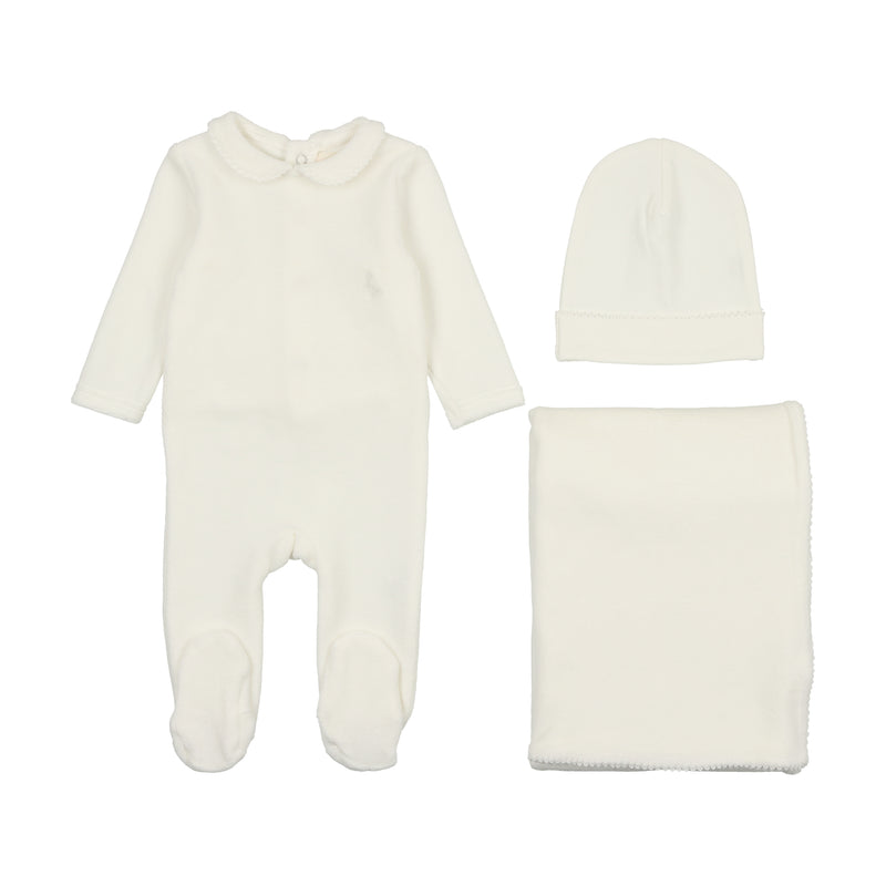 Mema Knits Picot Edge Velour Layette Set