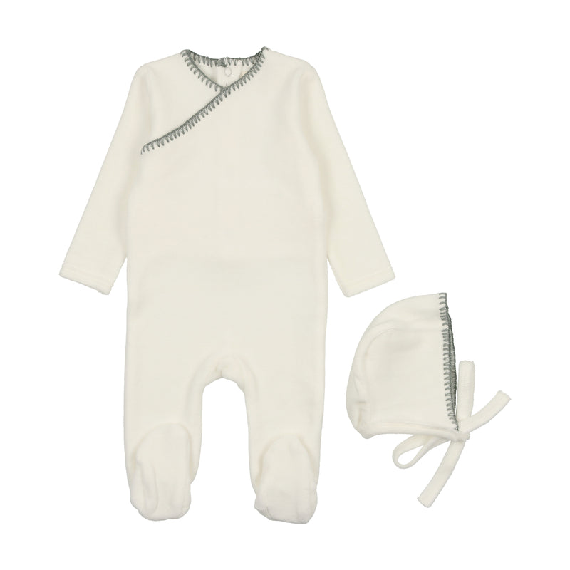 Mema Knits Velour Embroidered Footie & Hat