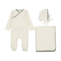 Mema Knits Velour Embroidered Layette Set