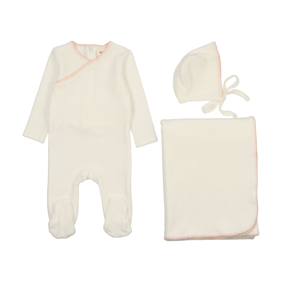 Mema Knits Velour Embroidered Layette Set