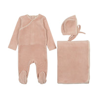 Mema Knits Velour Embroidered Layette Set