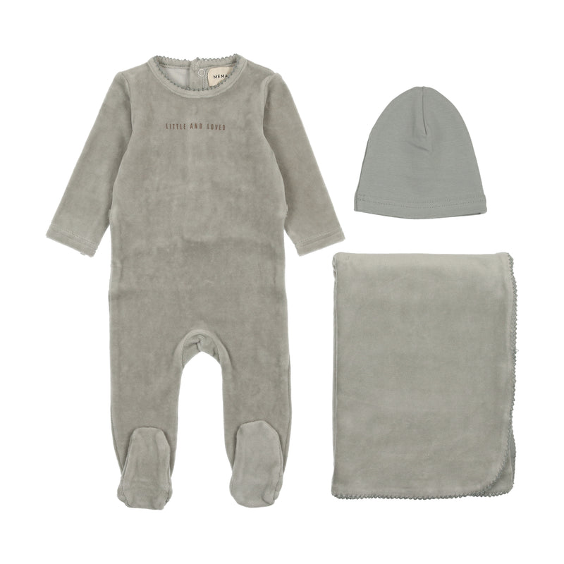 Mema Knits Little And Loved Velour Layette Set