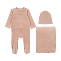 Mema Knits Little And Loved Velour Layette Set