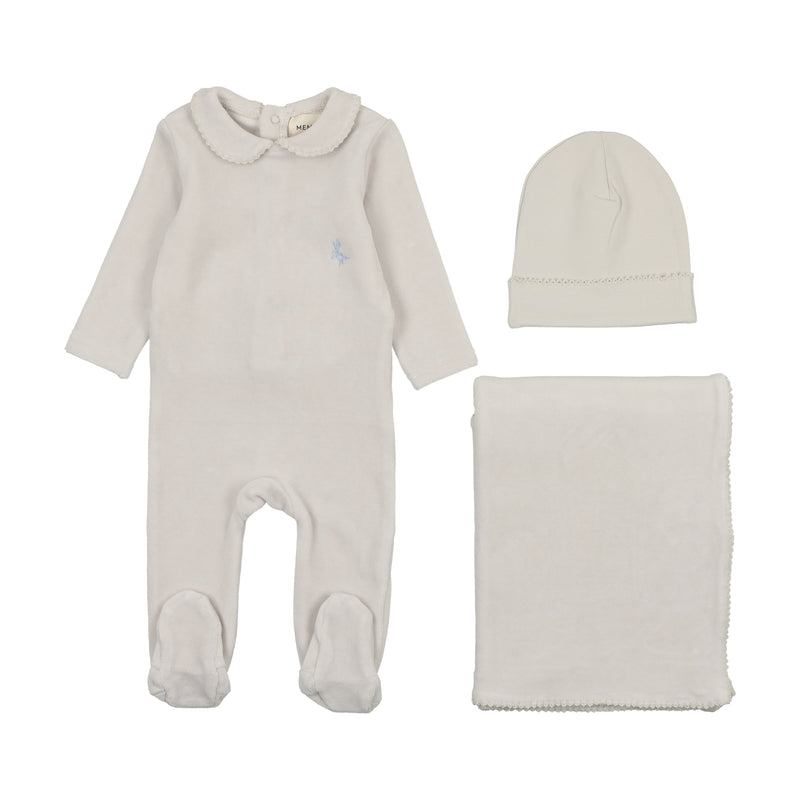 Mema Knits Picot Edge Velour Layette Set