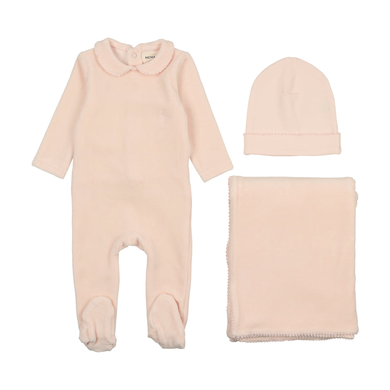 Mema Knits Picot Edge Velour Layette Set