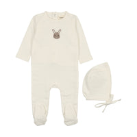 Mema Knits French Terry Embroidered Animal Footie & Hat