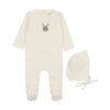 Mema Knits French Terry Embroidered Animal Footie & Hat