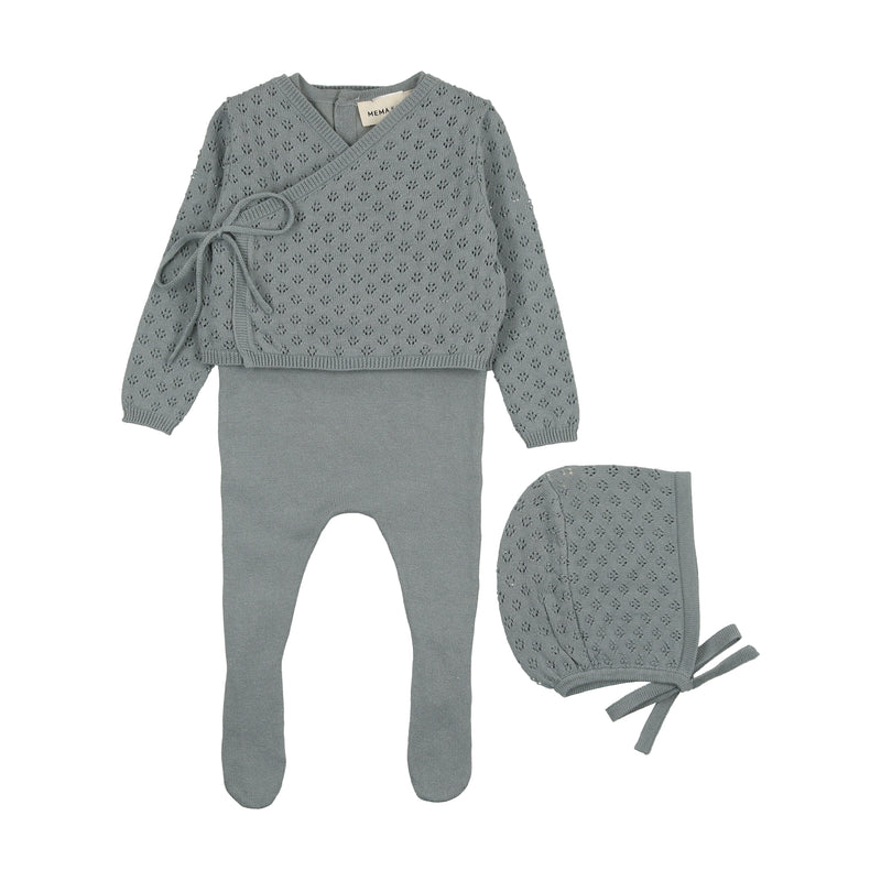 Mema Knits Jumper Footie & Hat W Cardigan