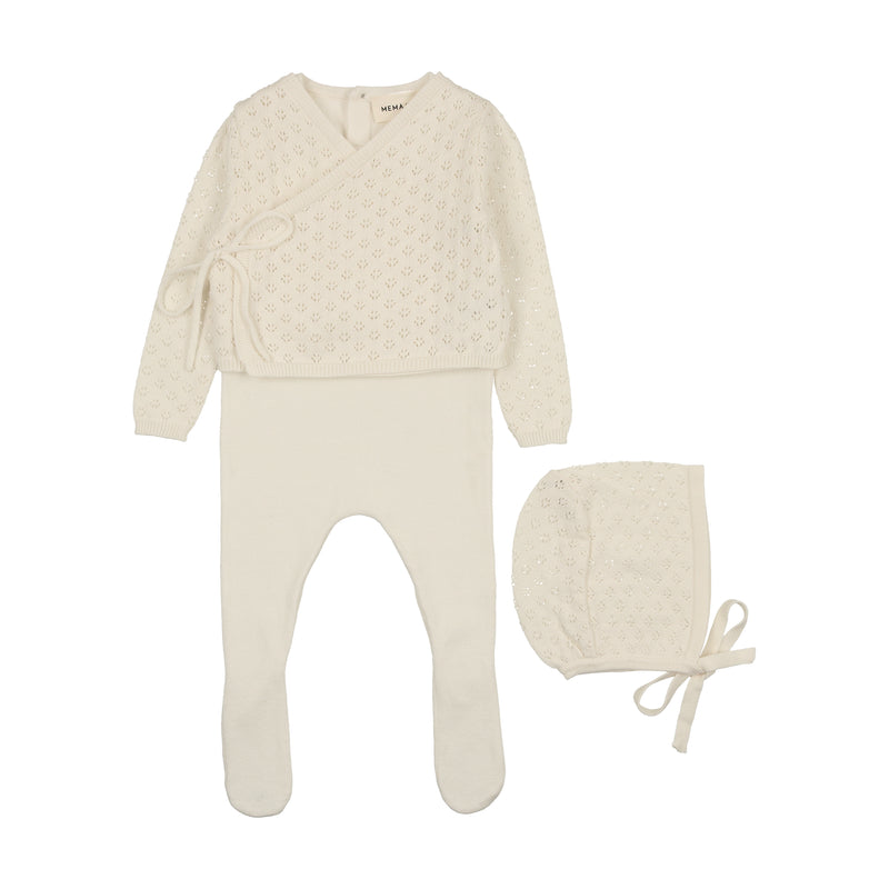 Mema Knits Jumper Footie & Hat W Cardigan