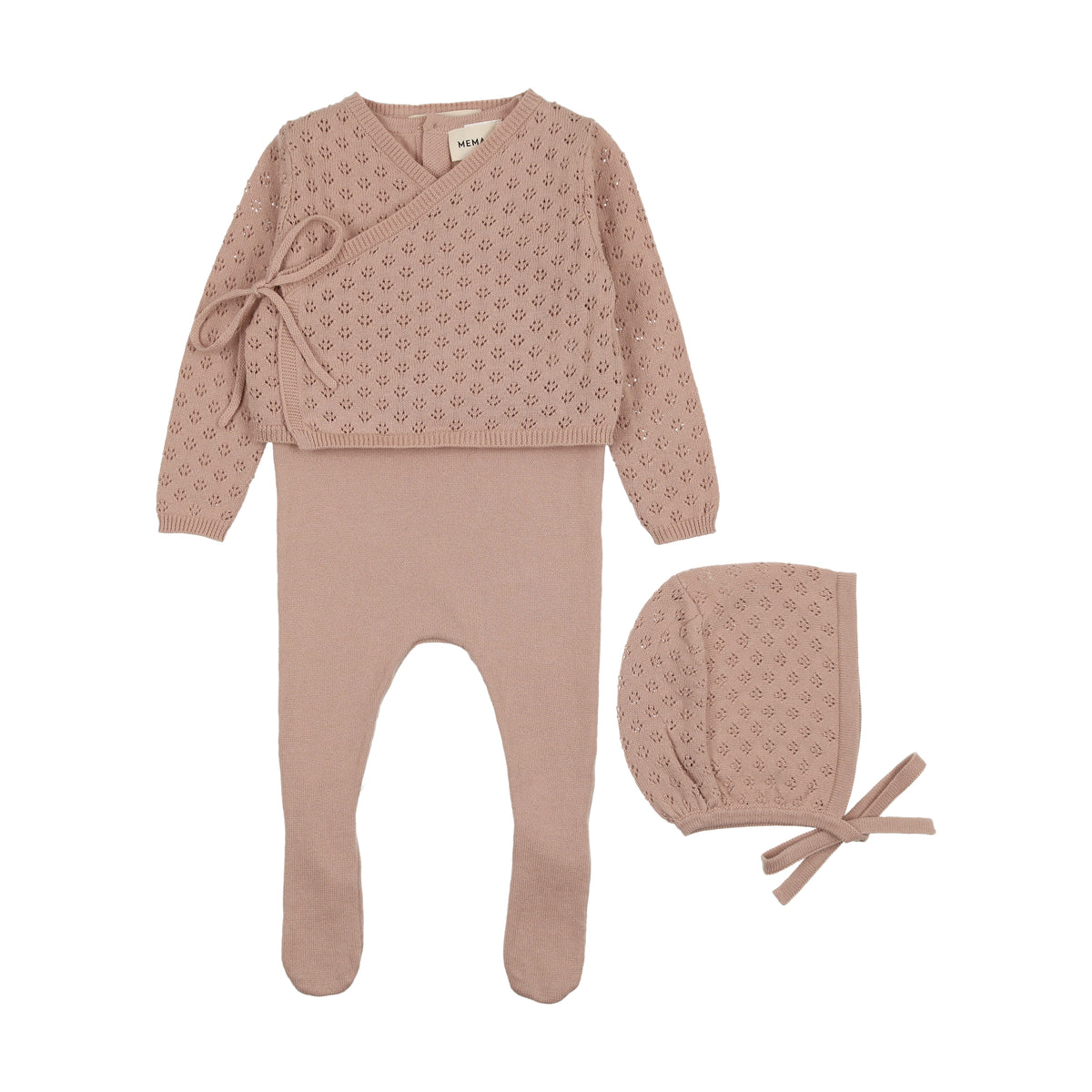 Mema Knits Jumper Footie & Hat W Cardigan