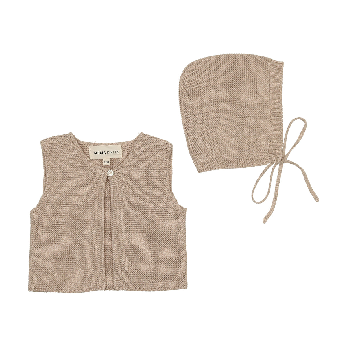 Mema Knits Knit One Button Crop Vest & Bonnet