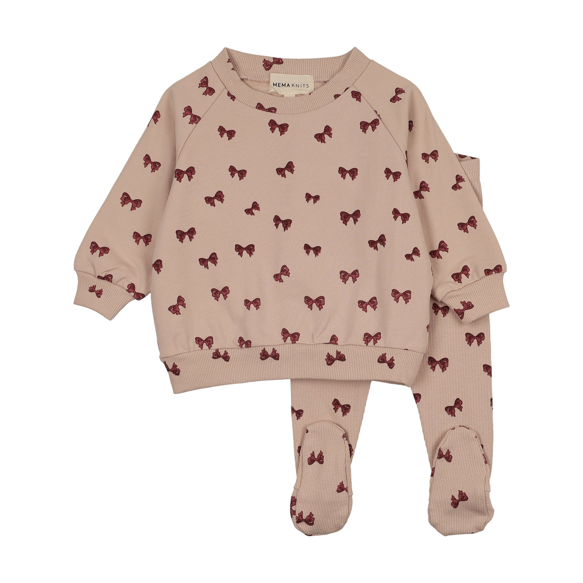 Mema Knits Bow Print Sweatshirt Set