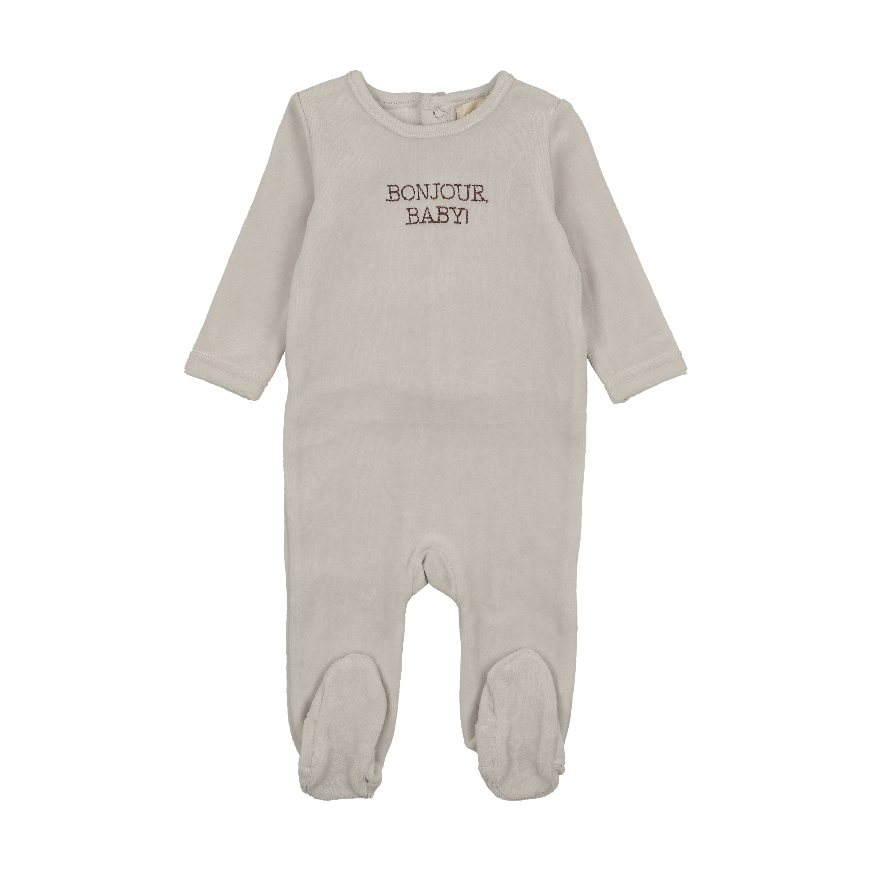 Mema Knits Bonjour Baby Stitched Velour Footie - Ice Blue