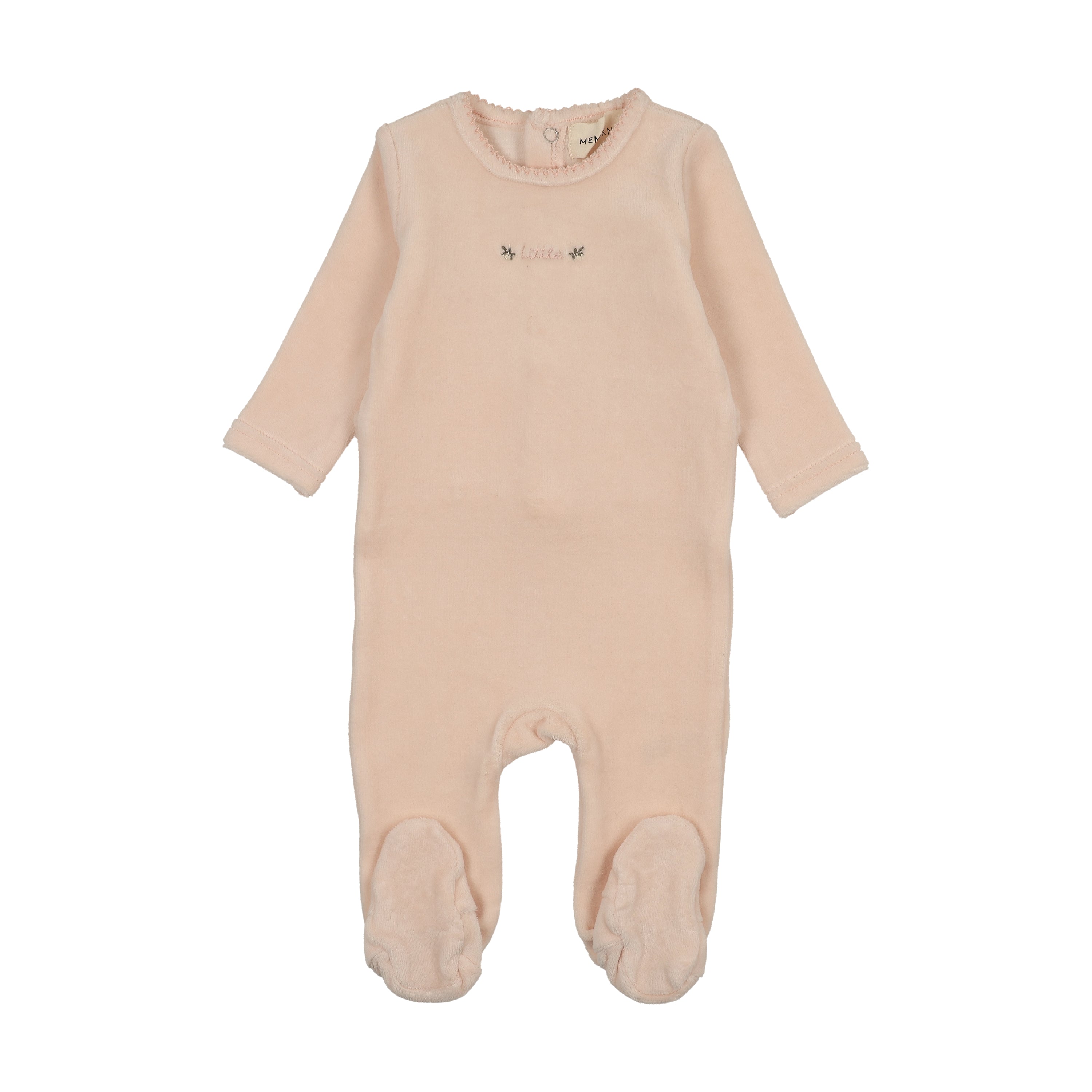 Mema Knits Embroidered Velour Footie - Baby Blush