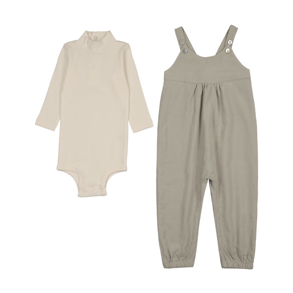 Mema Knits Corduroy Overall & Onesie Set - Dark Grey
