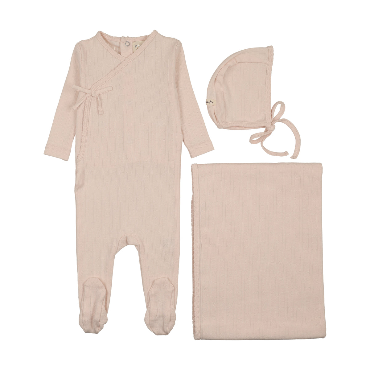 Mema Knits Mock Wrap Pointelle Layette Set - Baby Blush