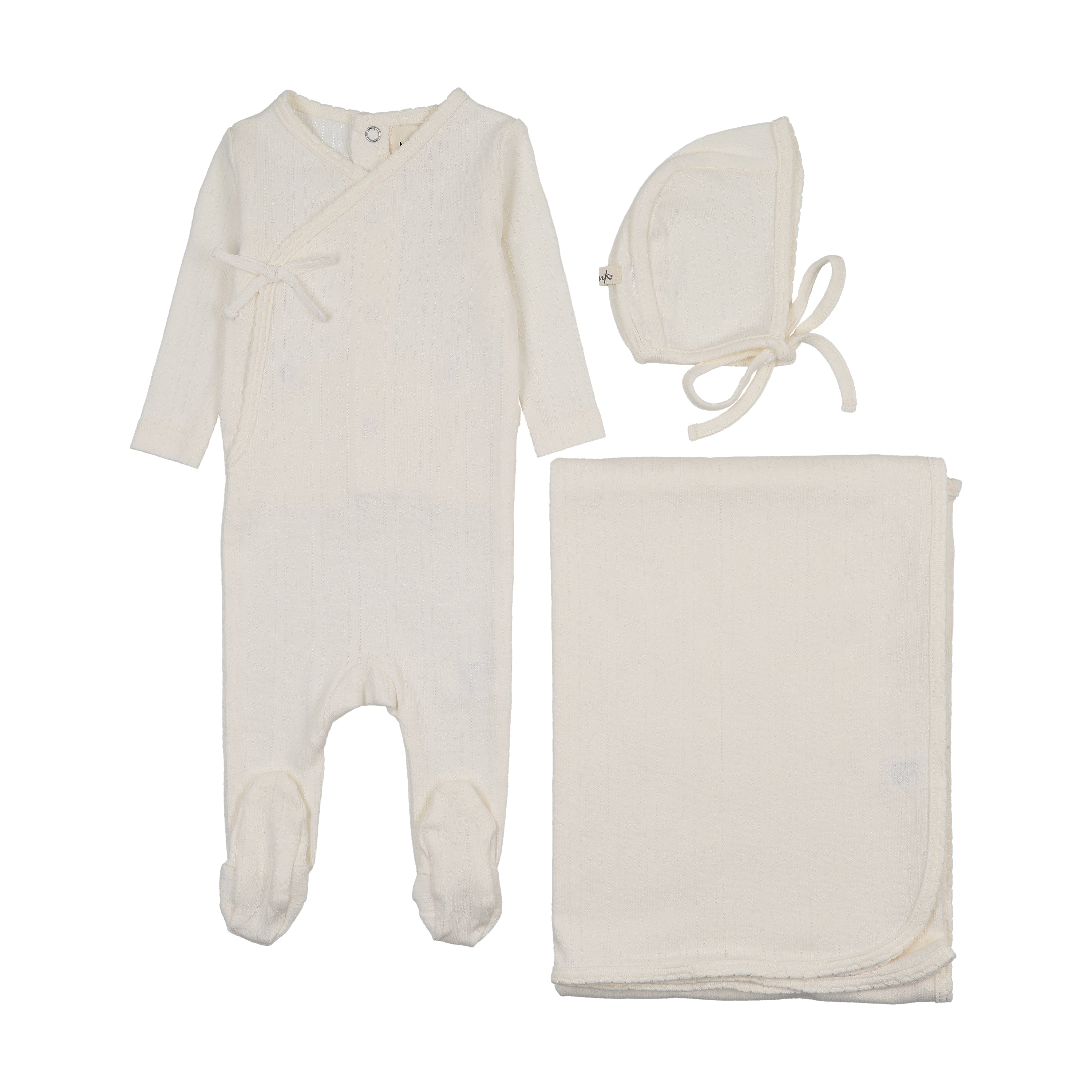 Mema Knits Mock Wrap Pointelle Layette Set - Ivory/Stars