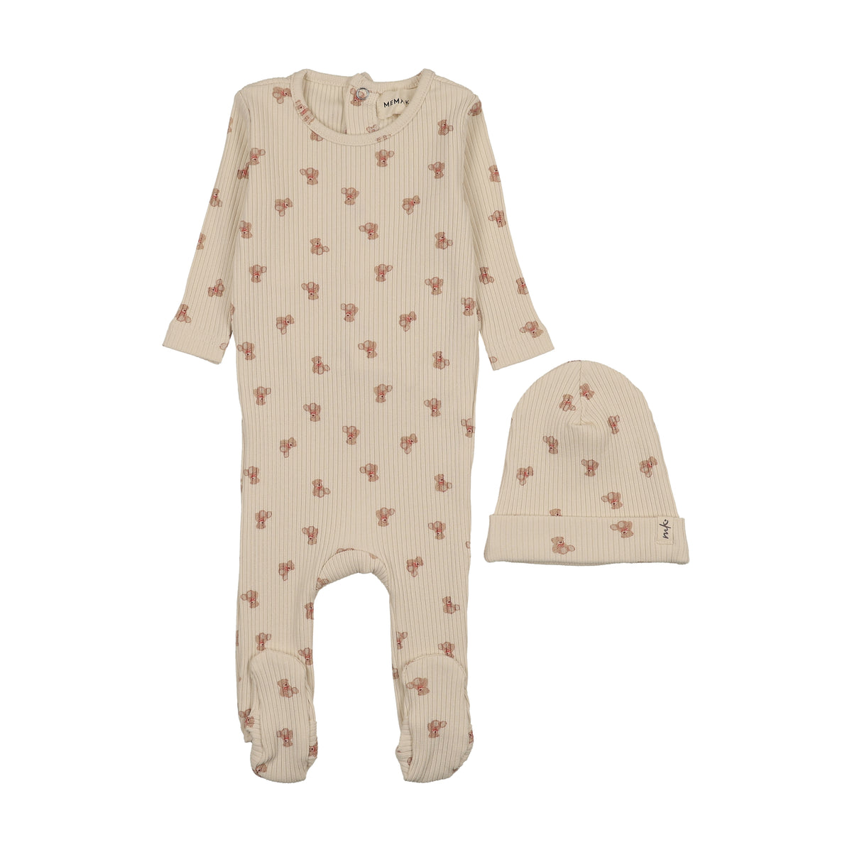 Mema Knits Bear Printed Footie & Hat