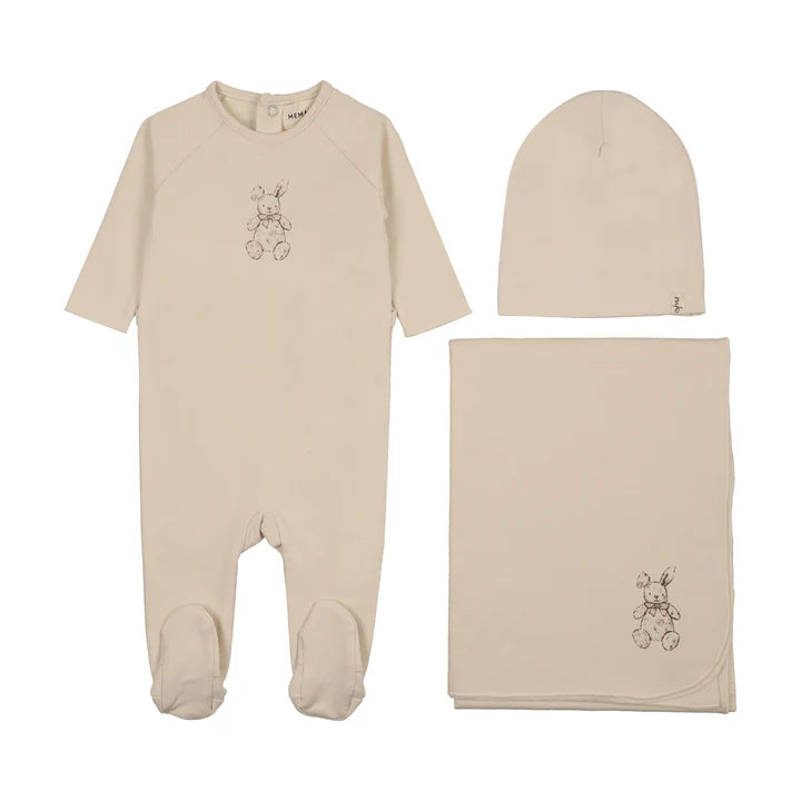 Mema Knits Vintage Bunny Layette Set - Light Beige/Otter