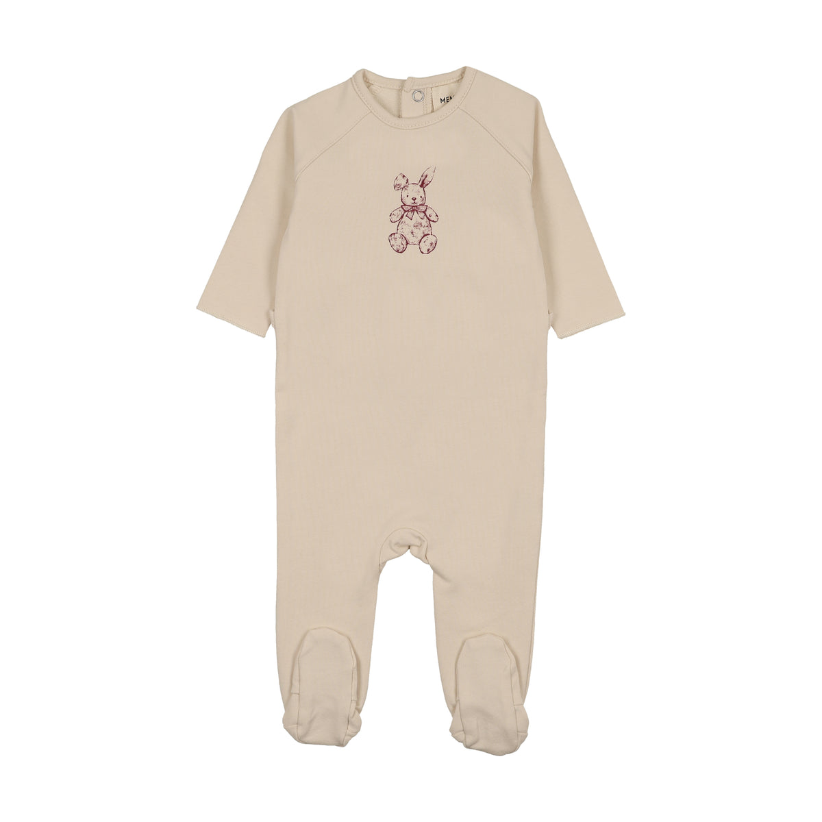 Mema Knits Vintage Bunny Footie - Light Beige/Rosewood
